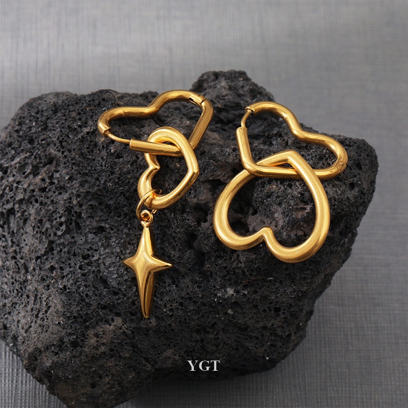 Khuyên Tai Mạ Vàng 18K Hình Thánh Giá / Trái Tim Sáng Tạo Bằng Thép Không Gỉ Chống Thấm Nước Và Chống Phai Màu