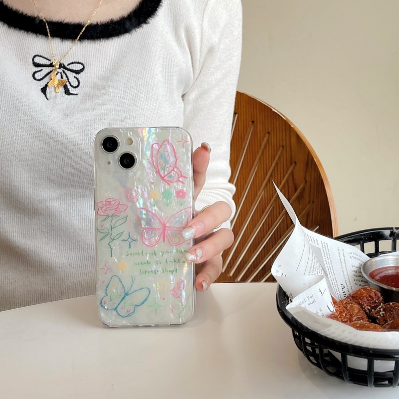 Ốp Điện Thoại Mềm Chống Sốc Hai Lớp Họa Tiết Hoa Bướm Cho iPhone 14 13 12 11 Pro Max 14 Plus