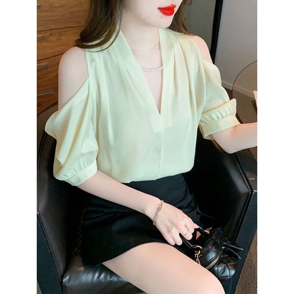 Áo Sơ Mi Chiffon Satin Cao Cấp Trễ Vai Cho Nữ