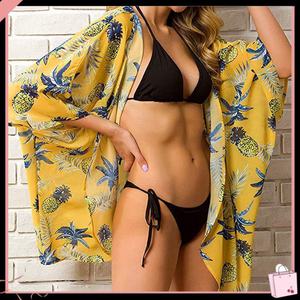 {Soltweter} Đầm Cardigan Mỏng Tay Lỡ In Hoa Sống Động Mặc Ngoài Trời Đi Biển