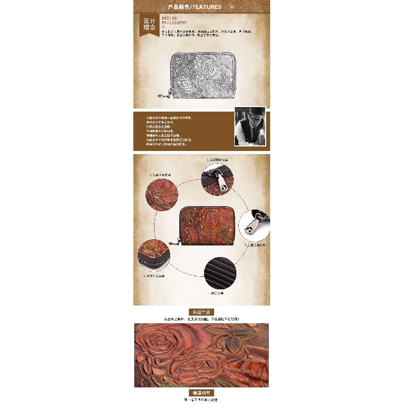 Ví Da Bò Thật Nhiều Ngăn Đựng Thẻ Có Khóa Kéo Cá Tính