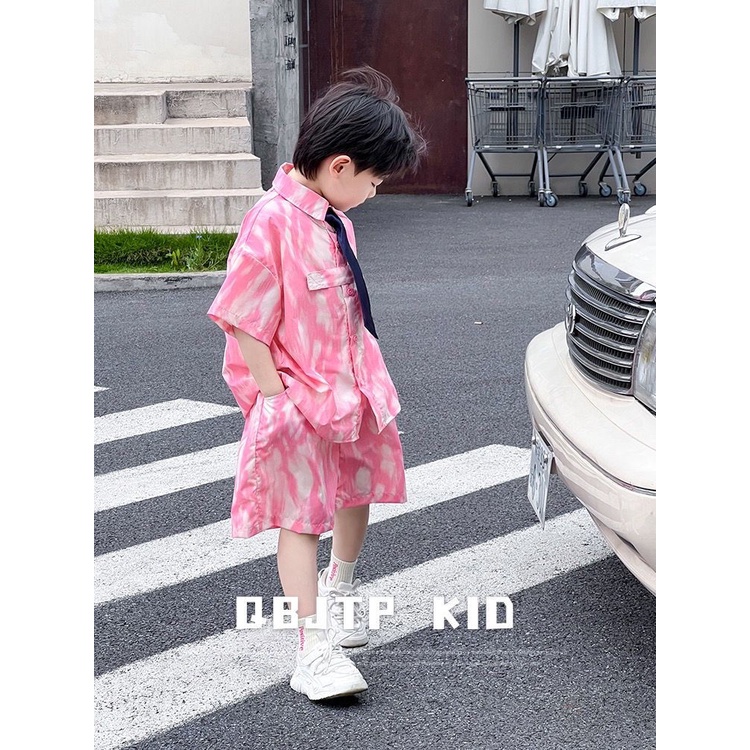 Bộ Áo Sơ Mi Ngắn Tay + Quần Short Nhuộm Màu Thời Trang Mùa Hè Mới 2023 Cho Bé Trai