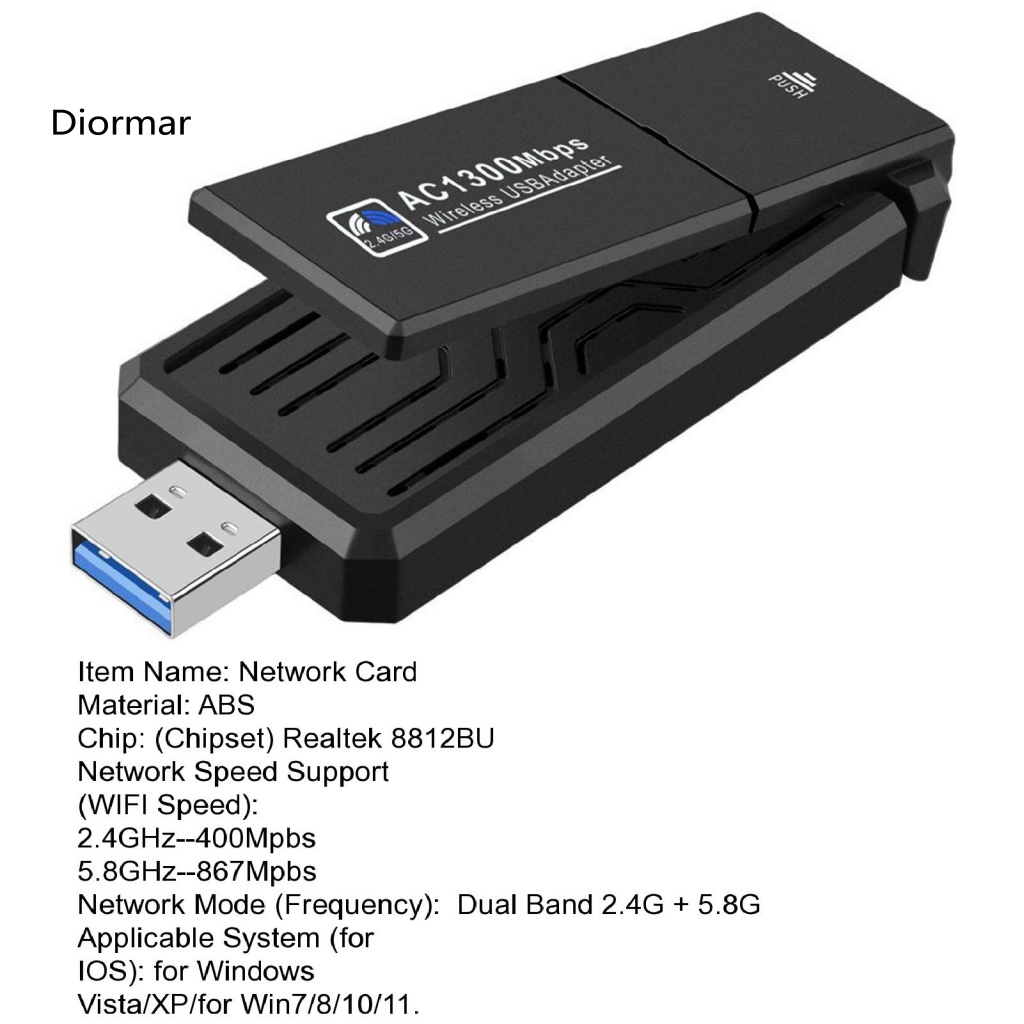 Ăng Ten WiFi USB 30 Tốc Độ Cao Dài 1300M Hỗ Trợ Thẻ Mạng Máy Tính