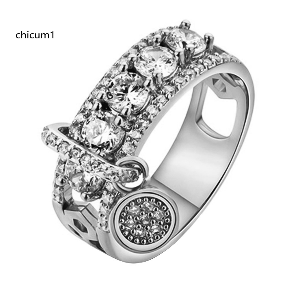 Nhẫn Đính Đá Zircon Hình Đĩa Kim Loại Sáng Tạo Cho Nữ