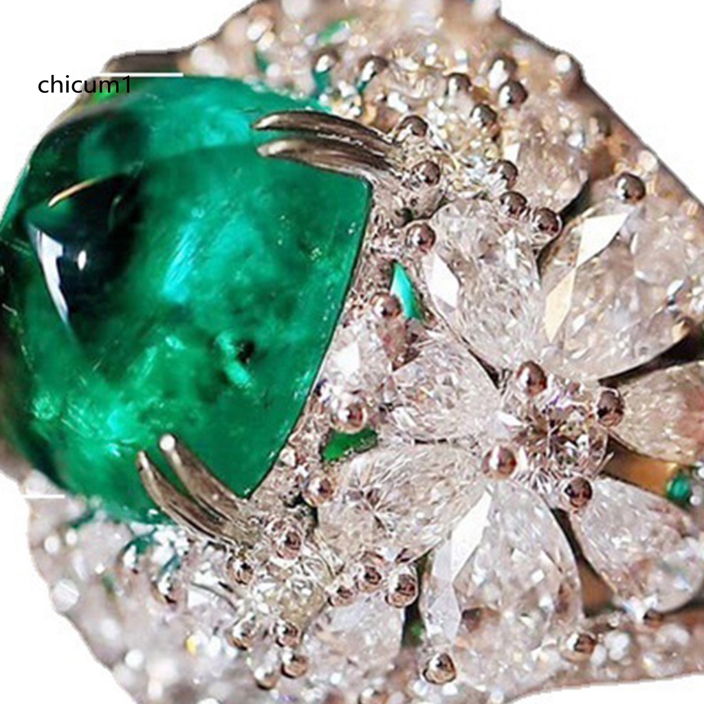 Nhẫn Mạ Bạc Đính Đá Pha Lê Xanh Hình Vuông Phong Cách Retro