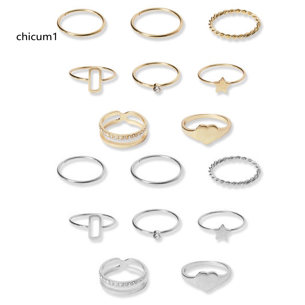 Set 8 Nhẫn Mạ Điện Đính Đá Hình Ngôi Sao Năm Cánh Thời Trang