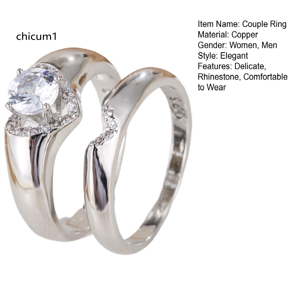 1 Cặp Nhẫn Đính Hôn Đính Đá Hình Trái Tim Lấp Lánh Dành Cho Nam Và Nữ