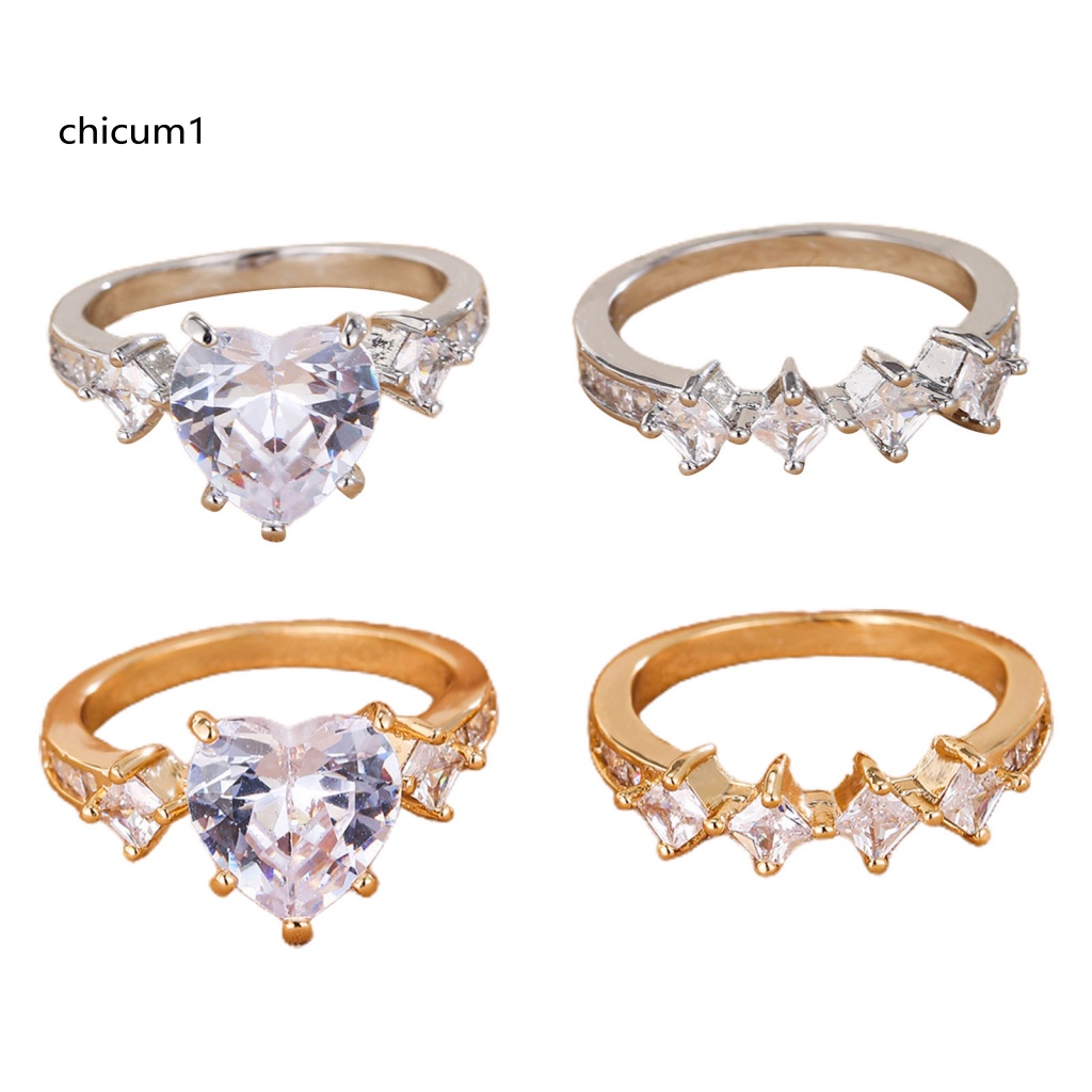 Set 2 Nhẫn Đính Đá Trái Tim Sang Trọng Cho Nữ