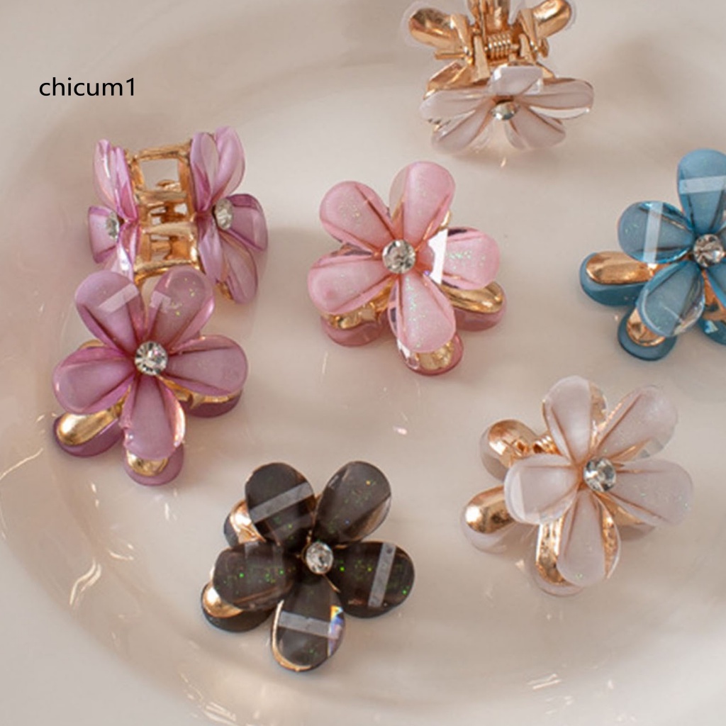 Set 2 Kẹp Tóc Kim Loại Hình Hoa Đính Đá Màu Sắc Tươi Sáng