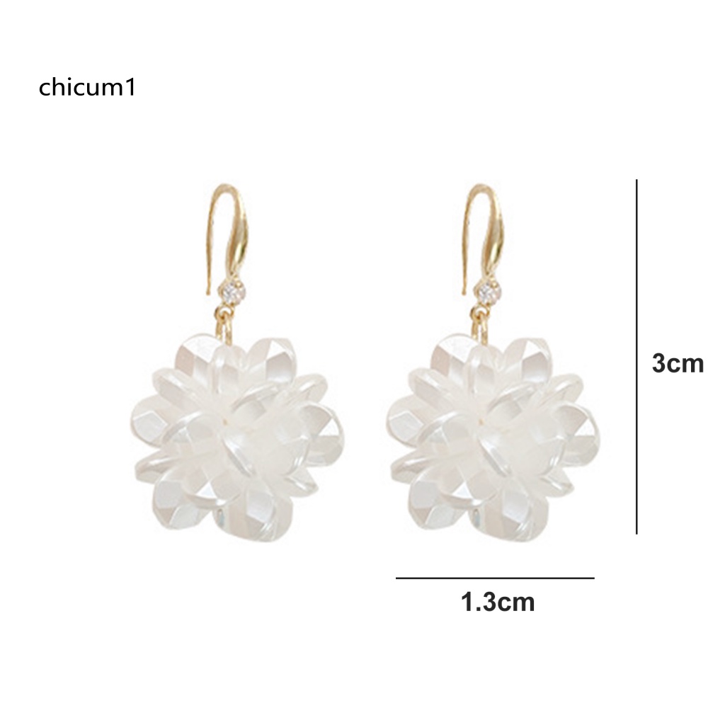 1 Đôi Bông Tai Dạng Móc Hình Bông Hoa Màu Trắng Trơn Phong Cách Pháp Thanh Lịch Thời Trang