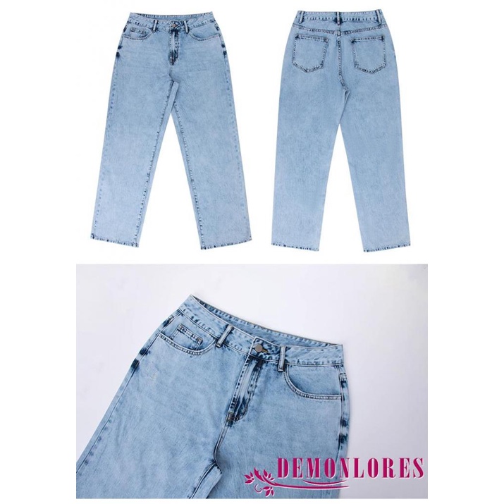 Quần Jean Dài Ống Rộng Màu Trơn Thời Trang Nữ Tính