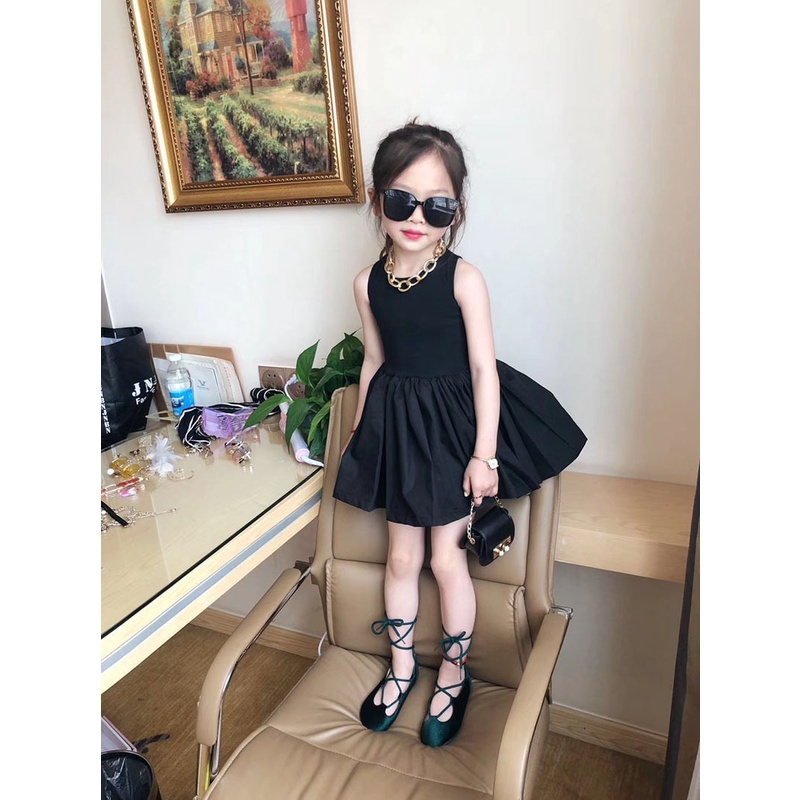 Đầm Công Chúa Mùa Hè Màu Đen Cổ Điển Cho Bé Gái