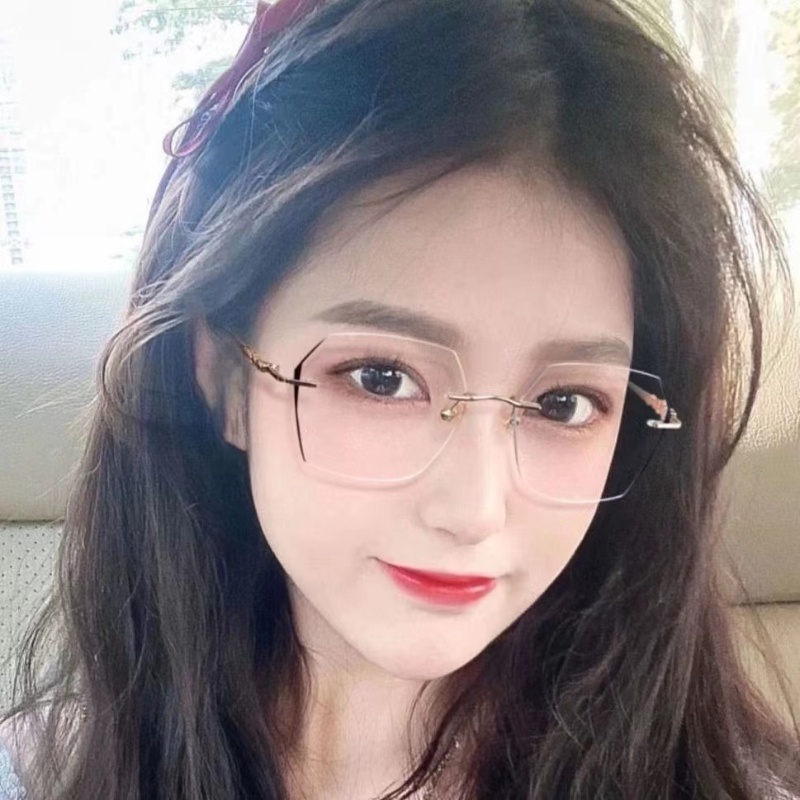 (KIQI-FASHION) COD Mắt Kính Gọng Vuông Kim Loại Không Vành Chống Ánh Sáng Xanh Chống Bức Xạ Thời Trang Hàn Quốc Chất Lượng Cao