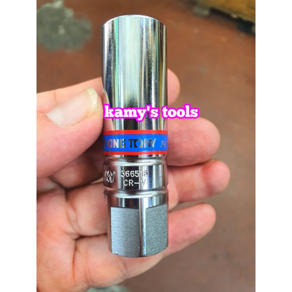 Đầu khẩu tuýp tháo mở bugi có nam châm 16mm 3/8 inch 6 cạnh dài 70mm Kingtony 366516