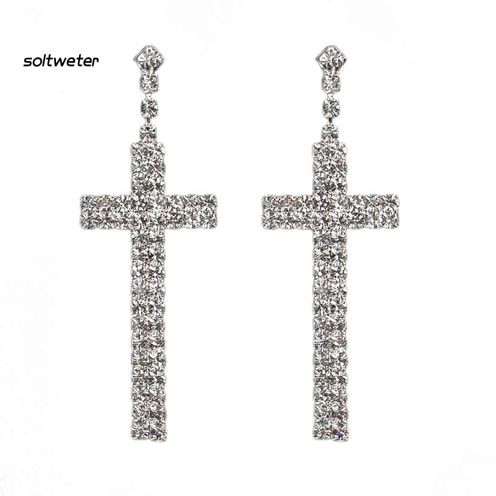 Bông Tai Chữ Thập Đính Đá Thời Trang Nữ Tính