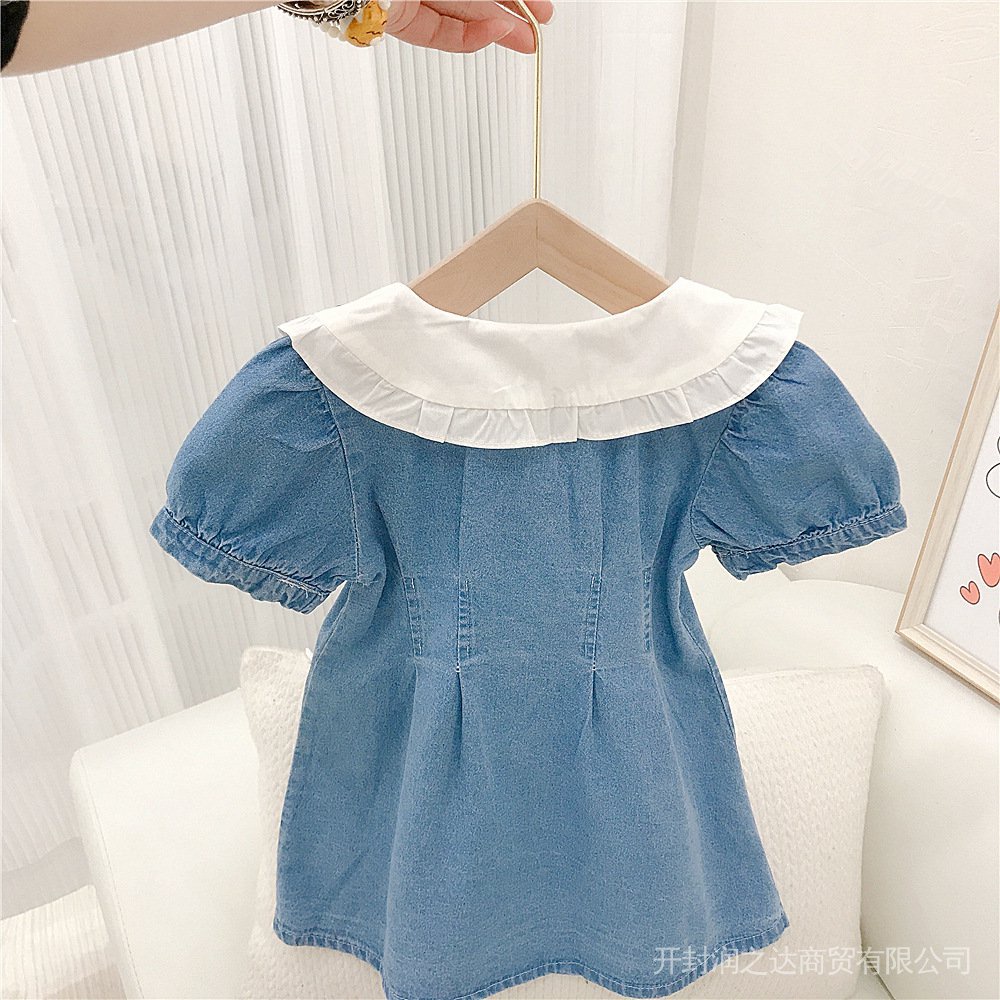 Đầm Công Chúa Cổ Búp Bê Chất Liệu Cotton Denim Thêu Họa Tiết Phong Cách Phương Tây Thời Trang Mùa Hè Mới Cho Bé Gái 2022