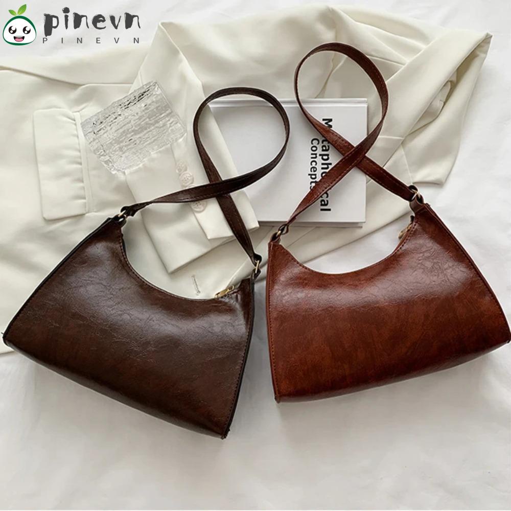 PINEVN Túi Xách Da Màu Trơn Phối Dây Xích Đeo Vai Kiểu Retro Thời Trang 2023
