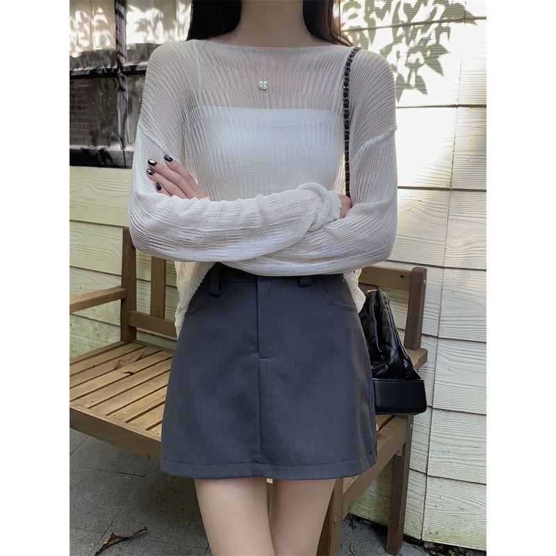 SUXI Áo Dệt Kim Tay Dài Chống Nắng Khoét Lỗ Đơn Giản Thời Trang Mùa Hè Cho Nữ