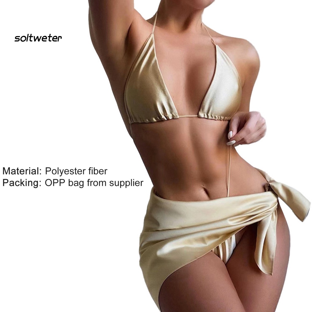 Bộ Đồ Bơi Bikini Ba Mảnh Màu Sắc Đơn Giản Cho Nữ