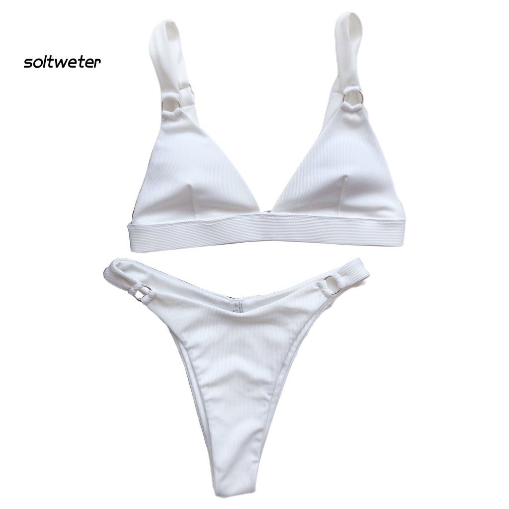 Bộ Đồ Bơi Bikini Hai Mảnh Lưng Cao Có Mút Đệm Ngực Bằng Kim Loại Tròn Thời Trang Mùa Hè Dành Cho Nữ