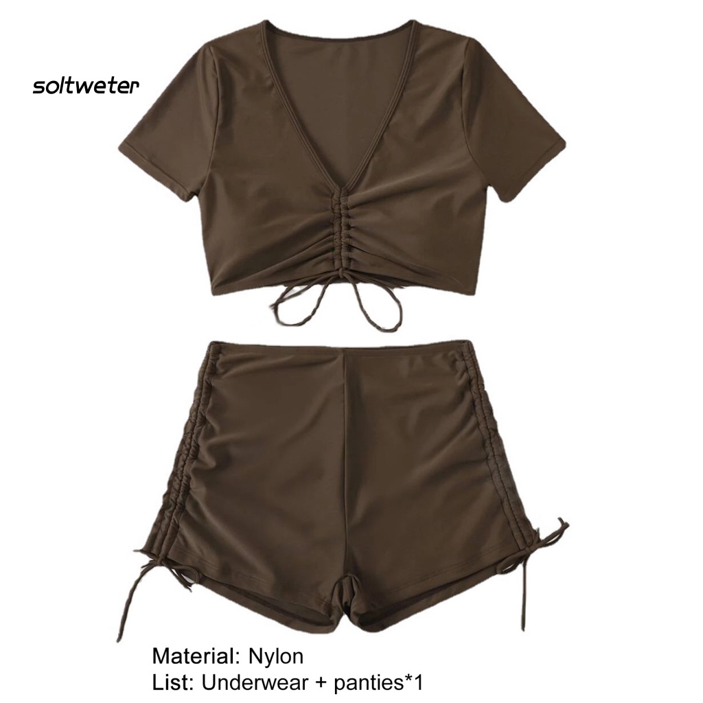 Bộ Đồ Bơi Bikini Hai Mảnh Cổ Chữ V Sâu Màu Sắc Trơn Dành Cho Nữ