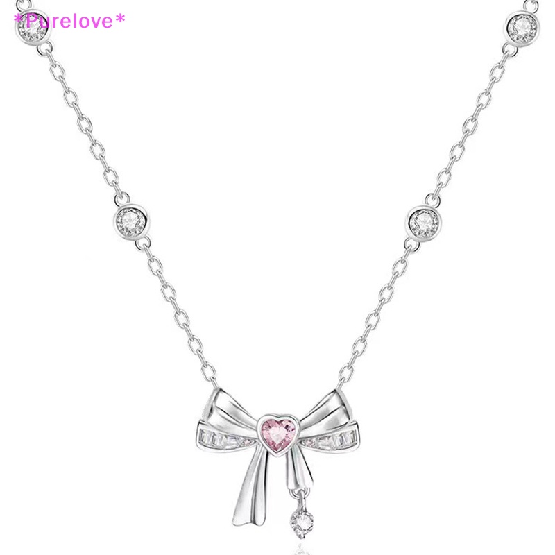 Dây Chuyền Mặt Hình Nơ Đính Đá Zircon Hồng Trái Tim Thời Trang Cho Nữ Mới