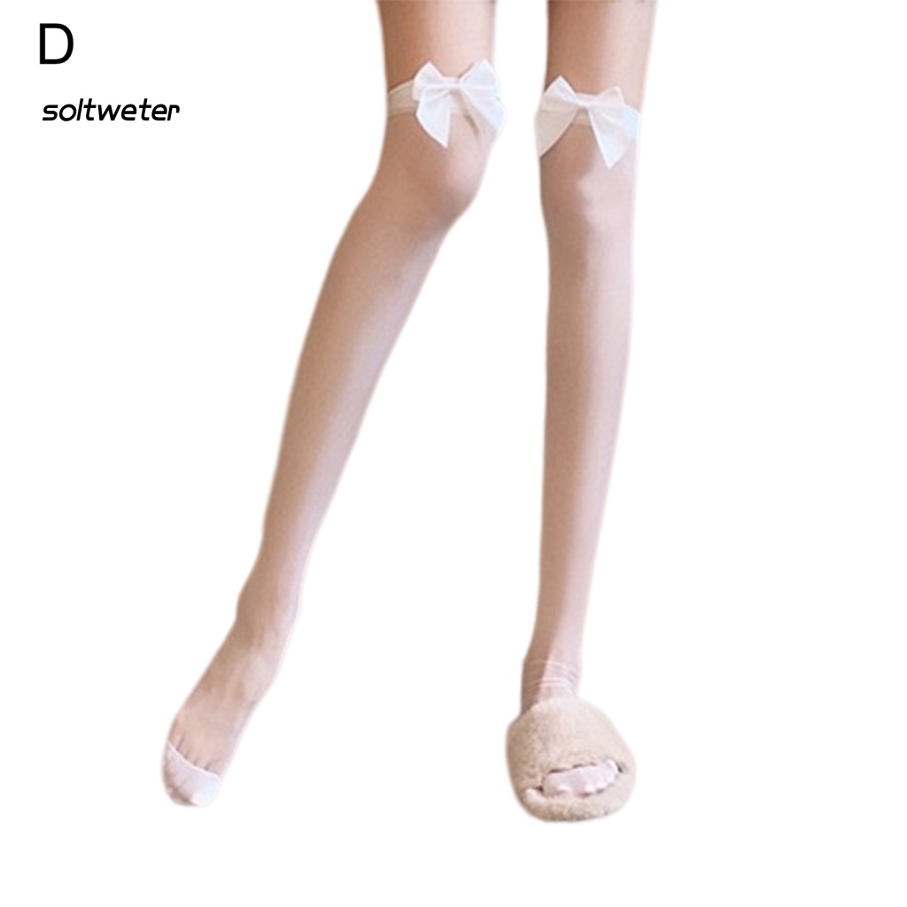 1 Đôi Tất Ren Trong Suốt Dài Qua Gối Thắt Nơ Xinh Xắn