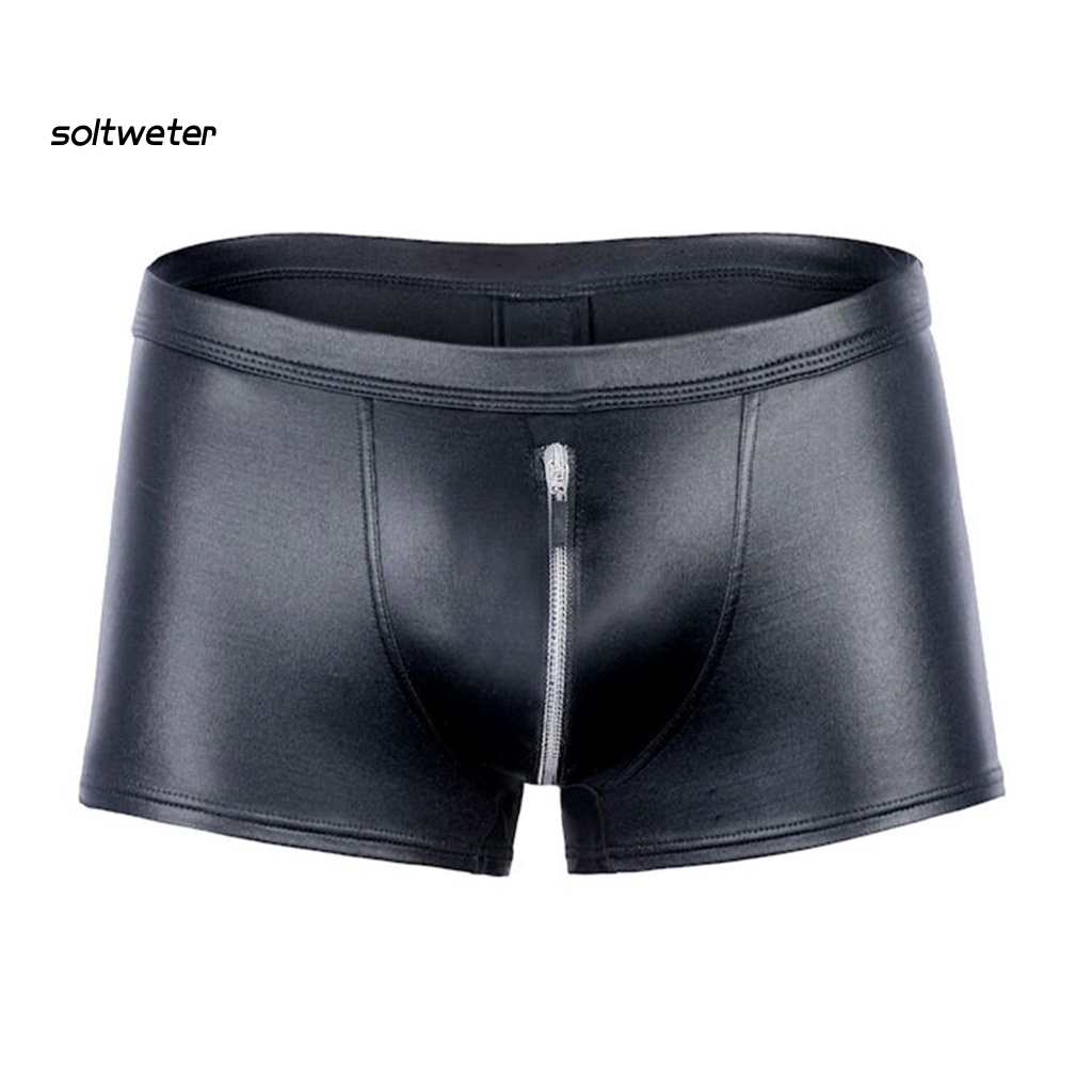 Quần Lót Nam Chữ U Hở Đáy Chất Liệu Giả Da Phối Khóa Kéo Màu Trơn Co Giãn Tốt Trang Trí Phòng Khách