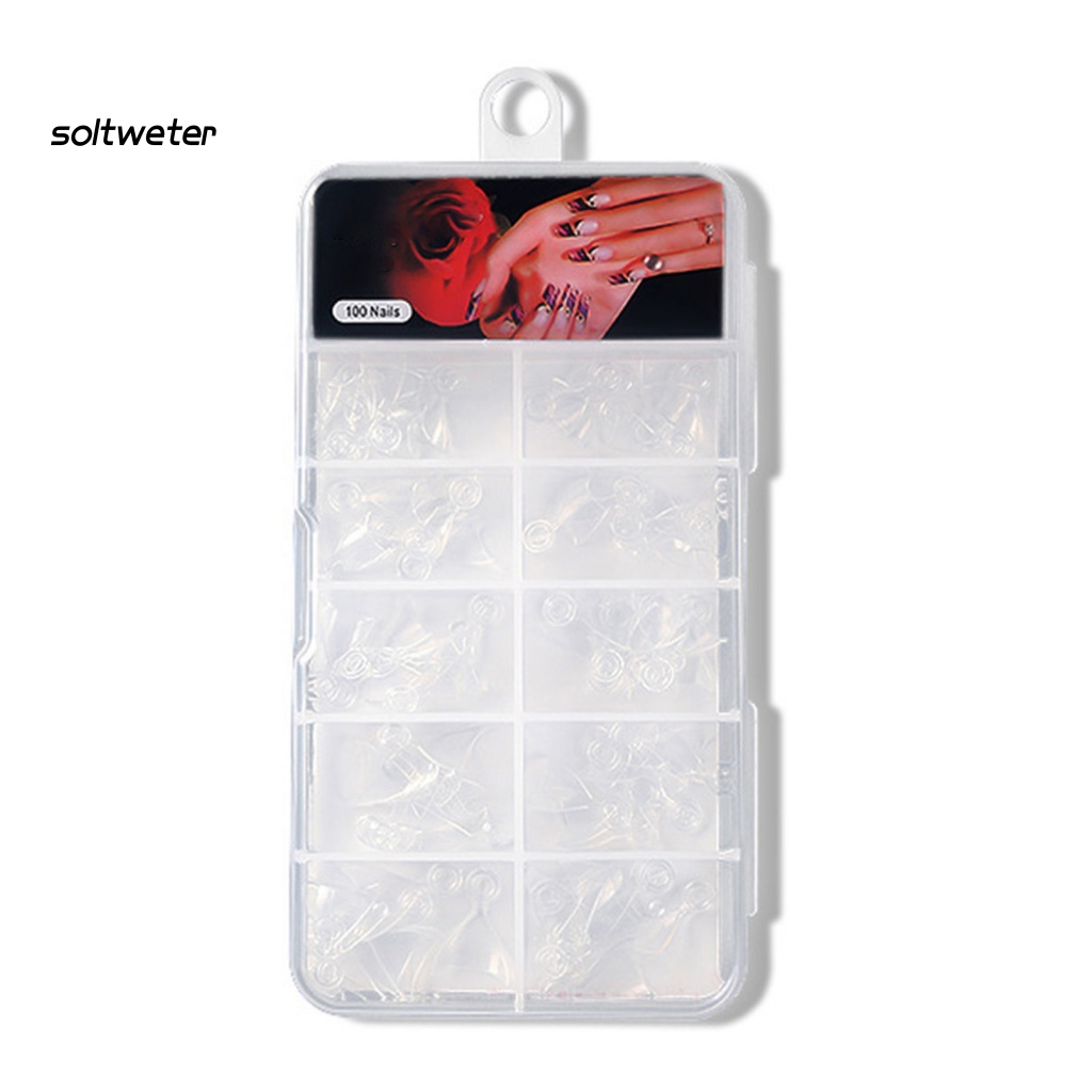 Bộ 100 Móng Tay Giả Che Phủ Nửa Đầu Nối Dài Trong Suốt Phong Cách Pháp DIY