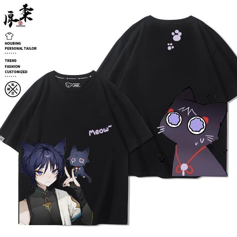 ★Genshin Impact★Áo Thun Cotton Nguyên Chất Tay Ngắn In Hình Game Merchandise Wanderer & Scaramouche Impression Cùng Phong Cách Mùa Hè cos