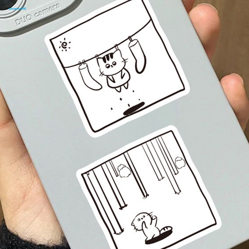 Bộ 60 Miếng Dán Hình Mèo Trắng Đen Tự Dính Không Phai Màu Có Thể Tháo Gỡ Dùng Trang Trí Điện Thoại