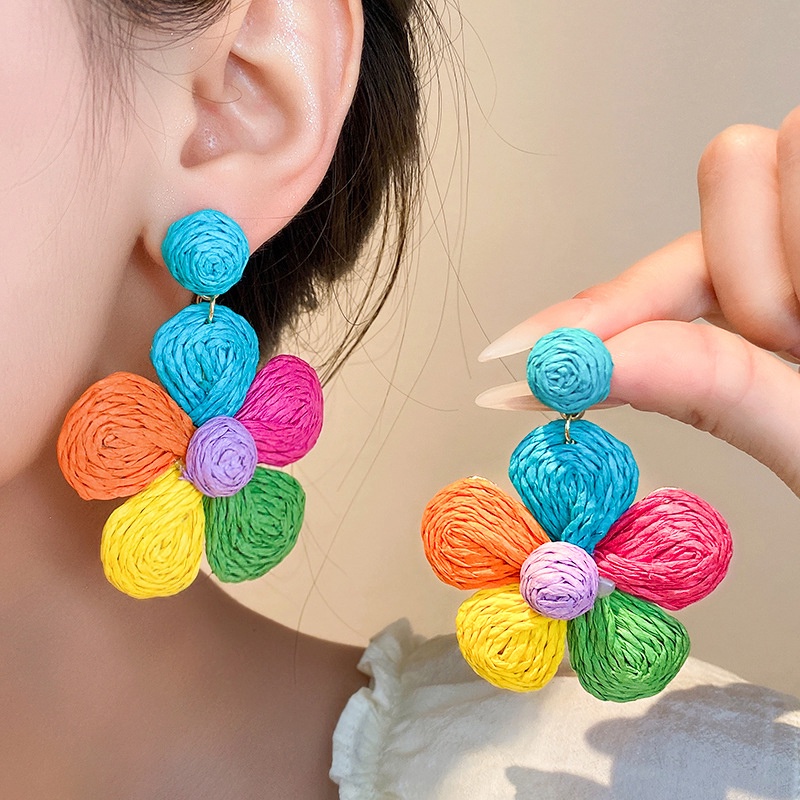 Đôi Bông Tai Bằng Dây Bện Hình Hoa Màu Sắc Thời Trang Cho Nữ