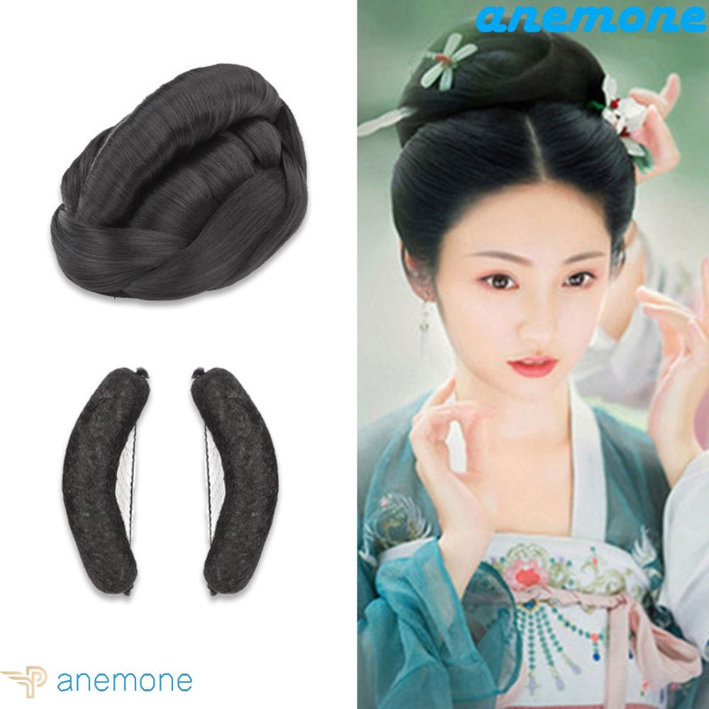 ANEMONE Tóc Giả Bện Bằng Sợi Tổng Hợp Mềm Mại Màu Đen Phong Cách Hanfu Cổ Điển Dùng Làm Đạo Cụ Chụp Ảnh Hóa Trang