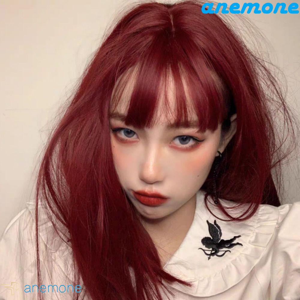 ANEMONE Bộ Tóc Giả Thẳng Dài Màu Đen Bằng Sợi Tổng Hợp Cách Nhiệt Dành Cho Nữ Cosplay