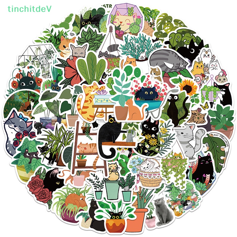 Bộ 50 Miếng Dán Hình Mèo Hoạt Hình Graffiti Trang Trí Vali / Laptop / Xe Máy