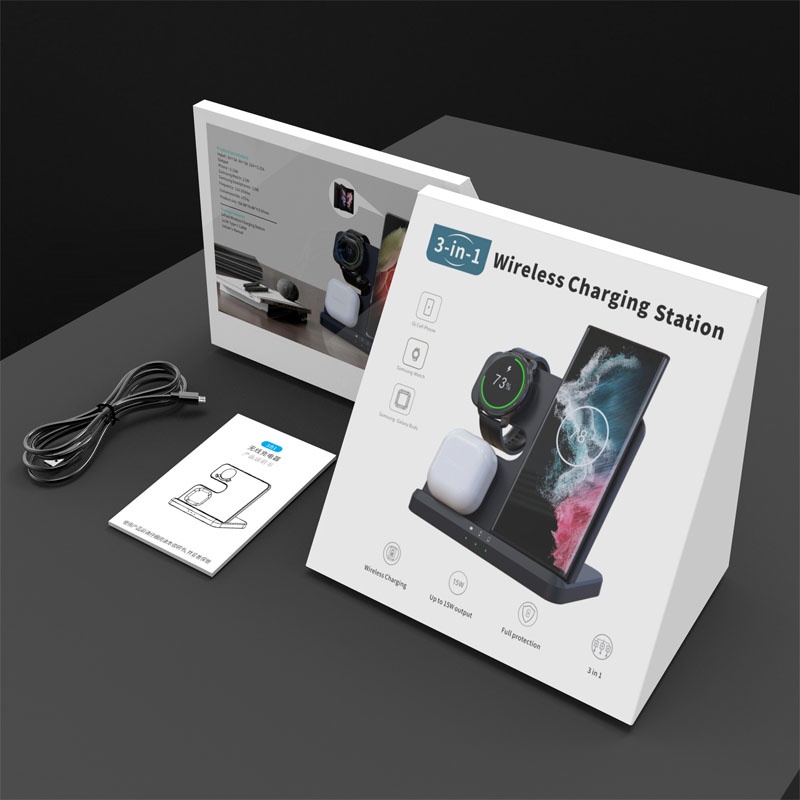 Đế Sạc Nhanh Không Dây 30W 3 Trong 1 Cho Samsung S22 S21 S20 Ultra Galaxy Watch 5 4 3 Active 2 / 1 Buds Qi