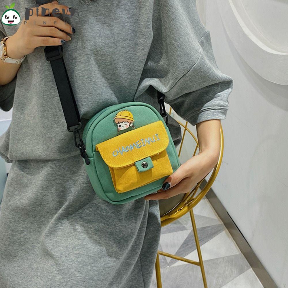 PINEVN Túi Đeo Chéo Canvas In Hình Hoạt Hình Xinh Xắn Cho Nữ