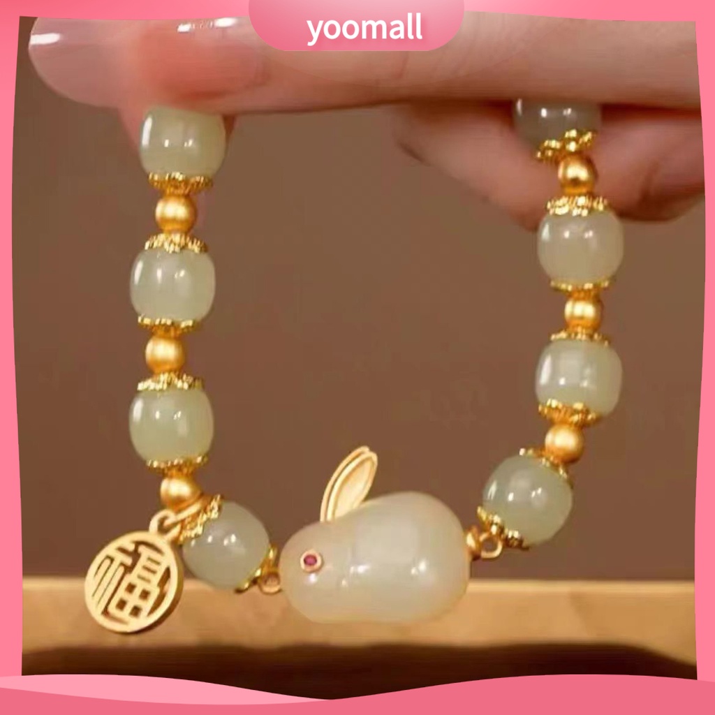 [YM] Vòng Đeo Tay Hạt Ngọc Bích Hetian Co Giãn Tốt KiểU Trung Hoa Thời Trang Thoải Mái Mặc Trang Sức