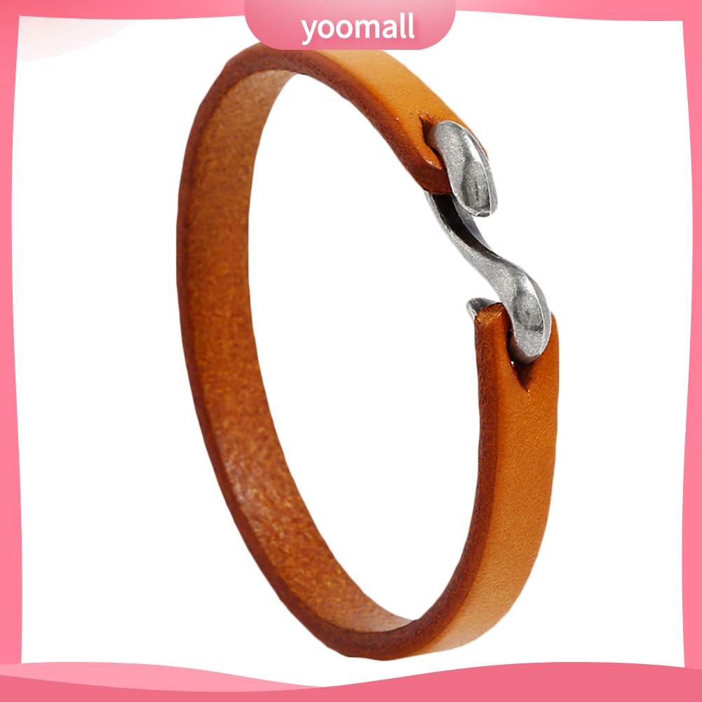 [YM] Vòng Tay Da Bò Mỏng Có Khóa Móc Phong Cách Punk Cổ Điển Cho Nam