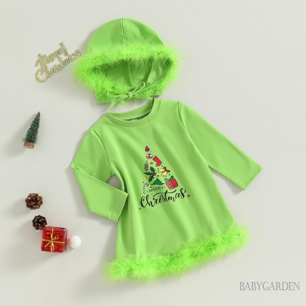 Áo Liền Quần Tay Dài Màu Xanh Lá In Chữ Kèm Nón Dành Cho Bé Gái 6 Tháng-3 Tuổi
