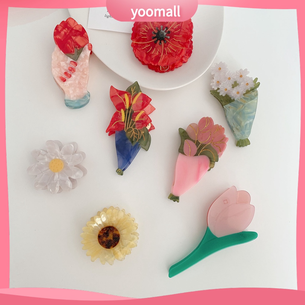Kẹp Tóc Tạo Kiểu Răng Chéo Hình Hoa Tulip Axit Acetic Màu Sắc Tươi Sáng