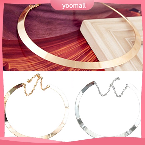 [YM] Vòng Cổ Choker Kim Loại Mỏng Mặt Gương Sáng Bóng Mạ Vàng Bạc Trang Sức Vòng Tròn Cho Nữ