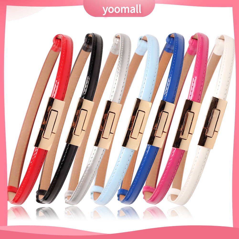 Thắt Lưng Nữ Giả Da Màu Trơn Khóa Kim Loại Thời Trang