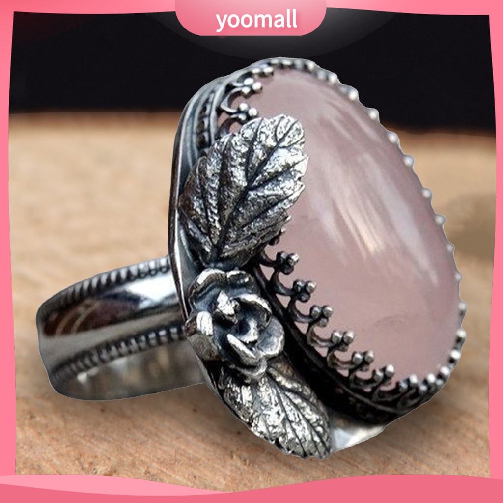 Nhẫn Đeo Tay Khắc Họa Tiết Hoa Lá Đính Đá Phong Cách Vintage Cho Nữ