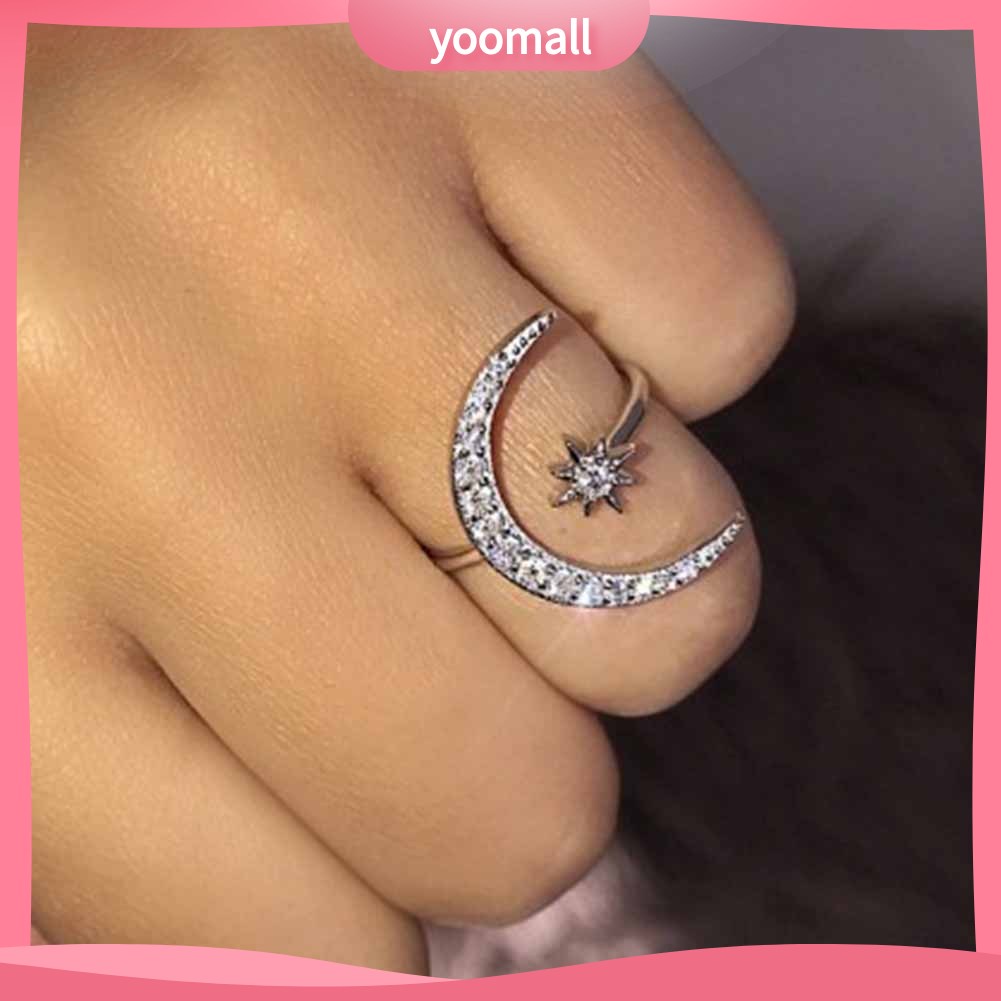 Nhẫn Hở Hình Trăng Sao Đính Đá Sáng Tạo Cho Nữ