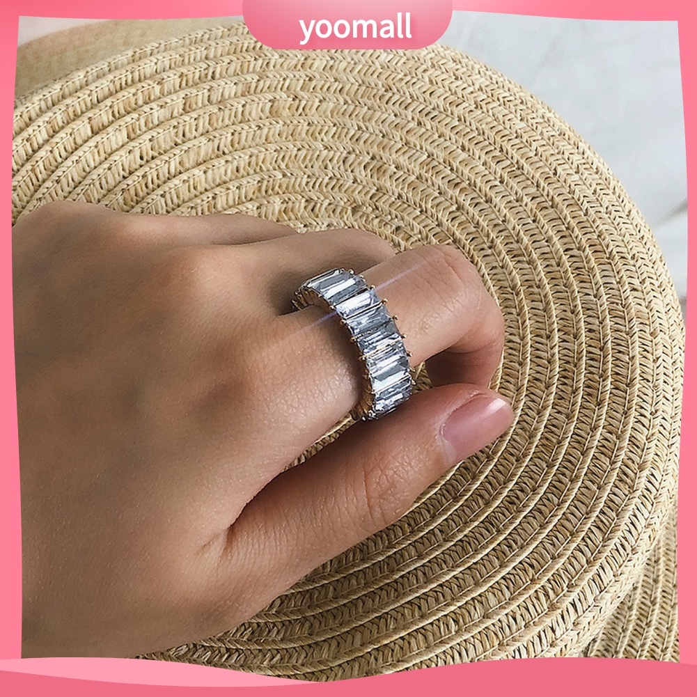 Nhẫn Đính Đá Zirconia Hình Vuông Toàn Diện Dành Cho Nữ