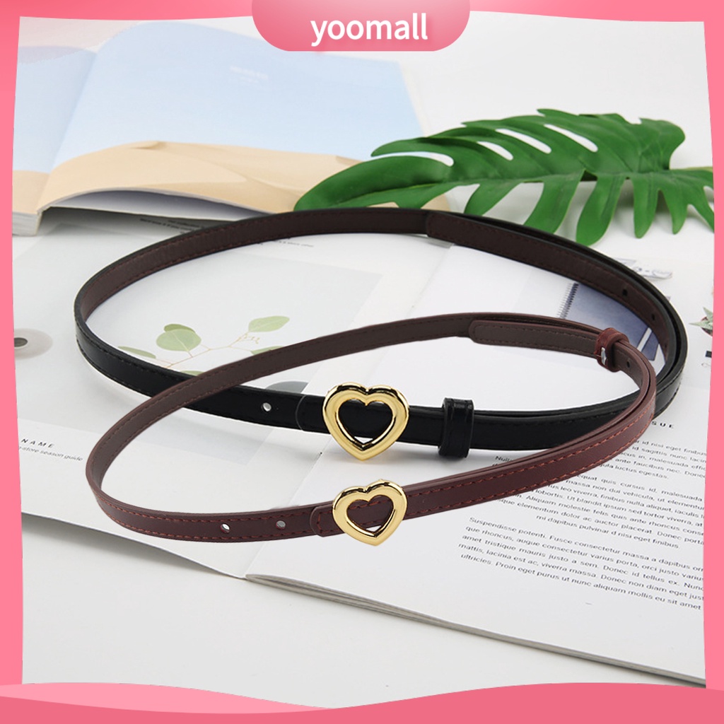 Thắt Lưng Giả Da Màu Trơn Khóa Hình Trái Tim Có Thể Điều Chỉnh Cho Nữ
