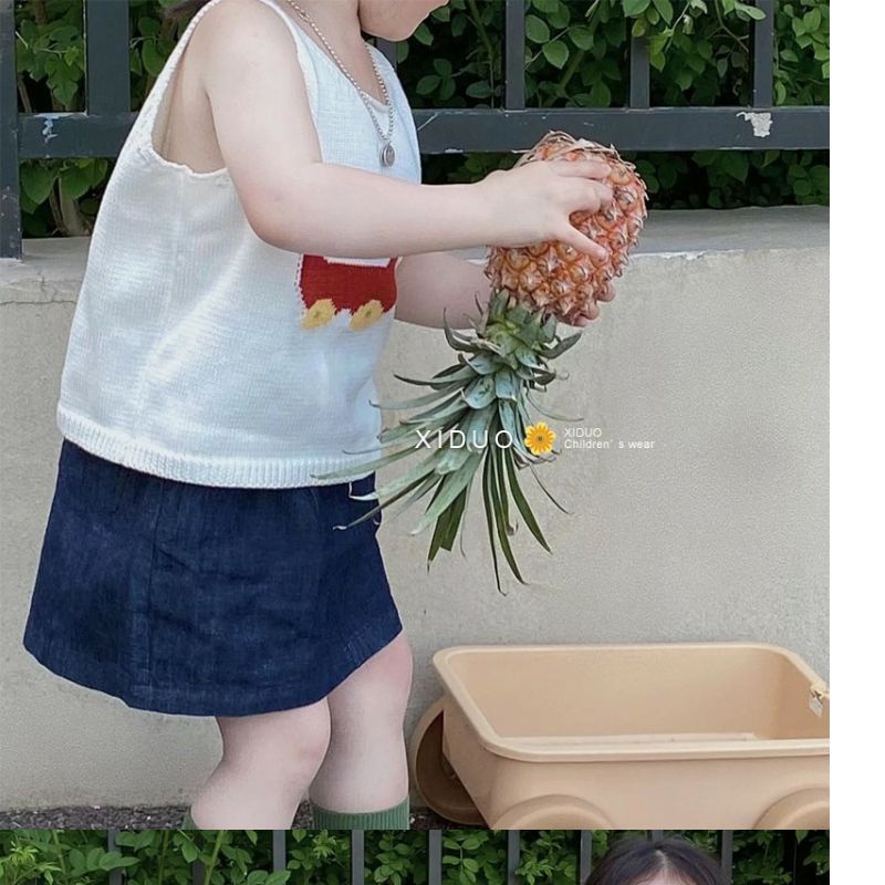 Set Áo Thun Ngắn Tay + Chân Váy Denim 5 Món Thời Trang Mùa Hè Dễ Thương Cho Bé Gái