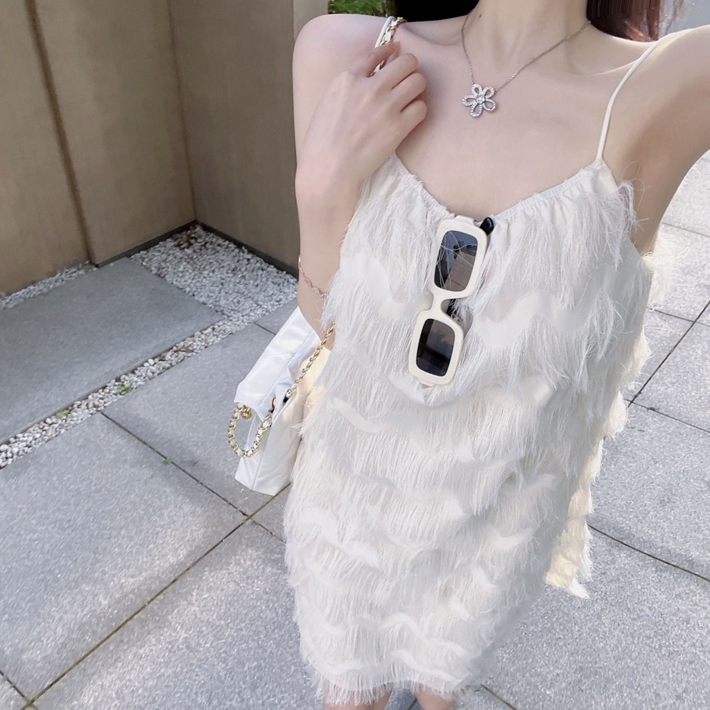 Đầm Hai Dây Dáng Rộng Màu Trơn Phong Cách Thanh Lịch Cho Nữ