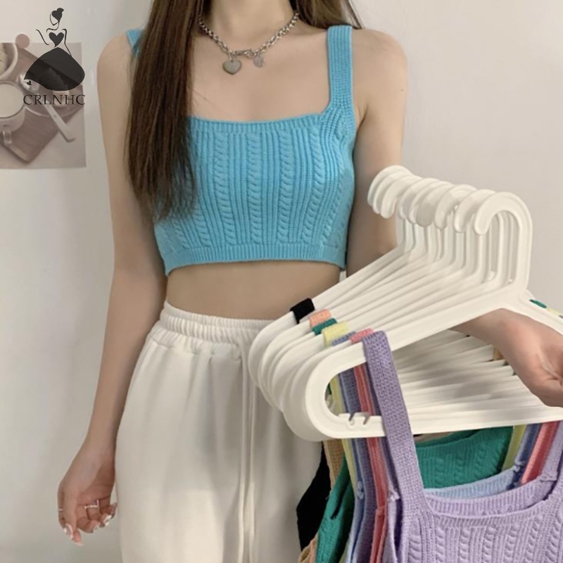 Áo Croptop Dệt Kim Không Tay Dáng Ôm Màu Kẹo Ngọt Thời Trang Mùa Hè Dành Cho Bạn Nữ